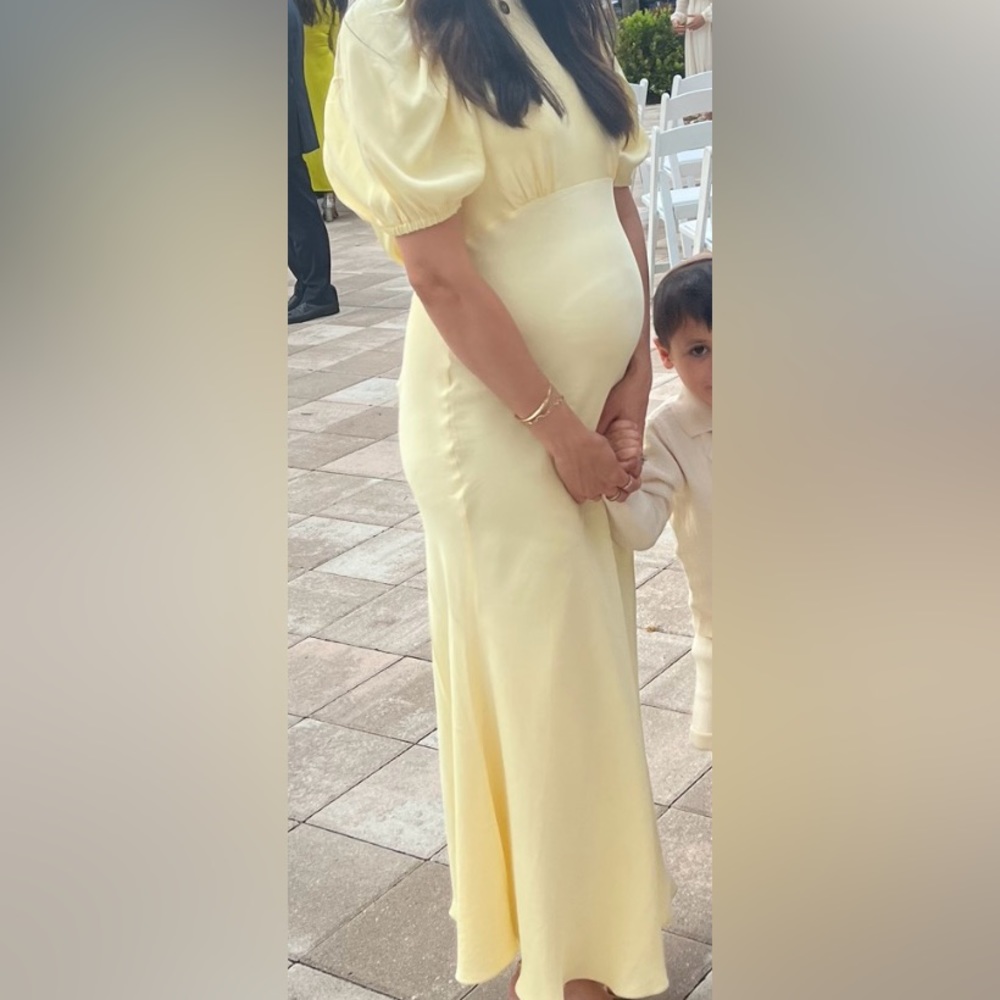 Vanessa Cochiarro Yellow Crepe De Chine Midi Dress Great for Maternity!